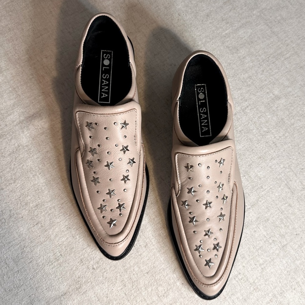 Sol Sana Nancy Loafers Cream Leather Studded Size 40